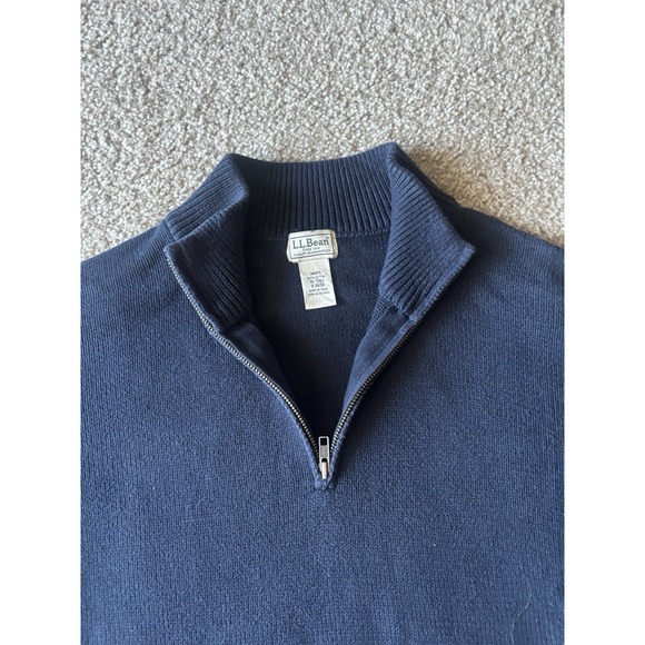 LL Bean Mens XL Tall Navy Blue 1/4 Zip Pullover Sweater Navy Blue Chunky - Picture 2 of 8
